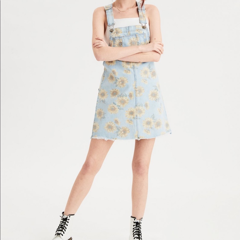American Eagle Sunflower Denim Dress Overall